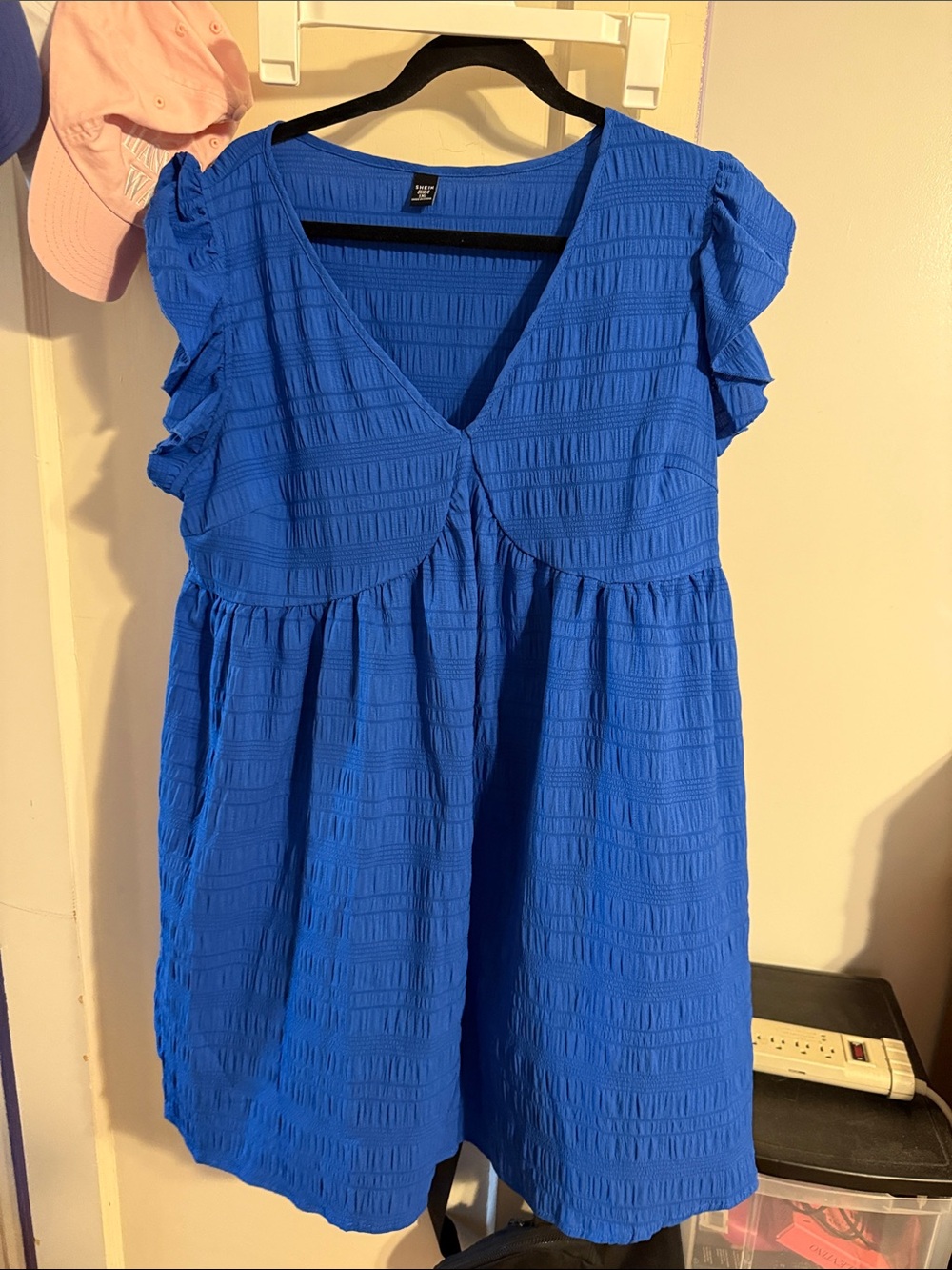 SHEIN Bright Blue V-Neck Ruffle Sleeve Dress
